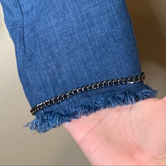 Soft Surroundings Womens M Blazer Jacket Blue 100% Linen Chain Trim Frayed Edge - Picture 6 of 9